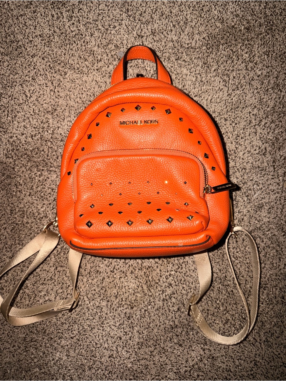 Michael Kors Bright Orange Stud-Accent Mini Backpack